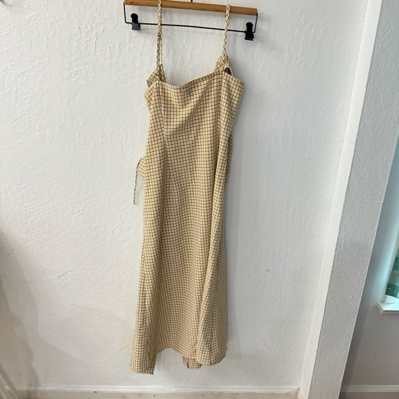 Lulus Sunshine On the Mind Mustard Yellow Gingham Wrap Midi Dress Small - Picture 3 of 7